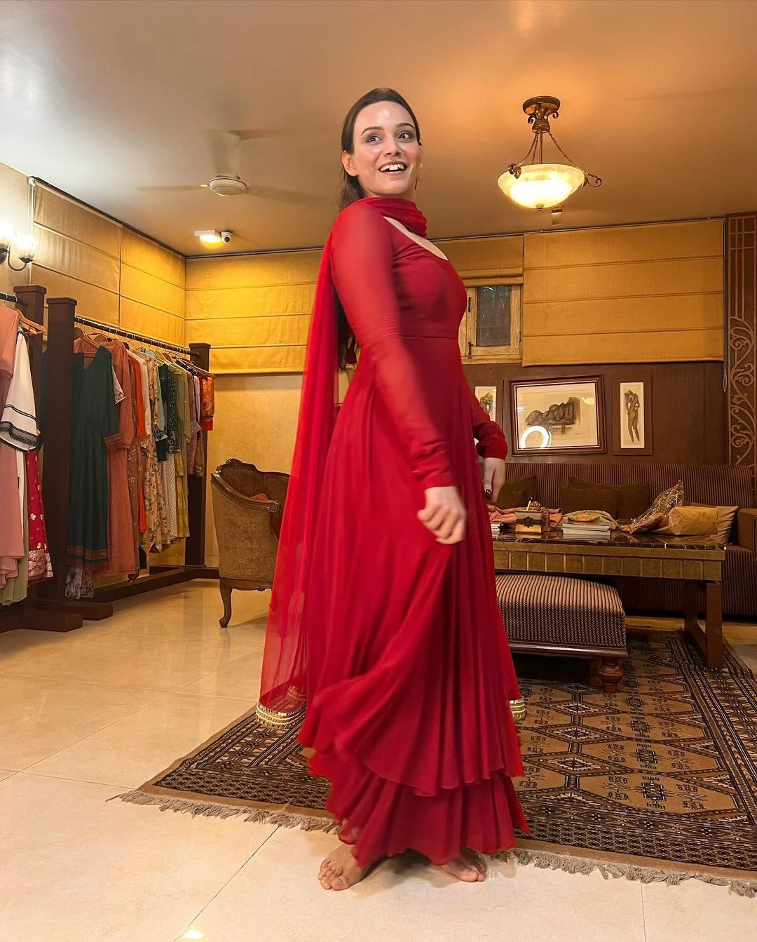 Ruhani Red Anarkali Suit Set