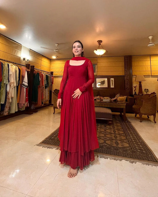 Ruhani Red Anarkali Suit Set