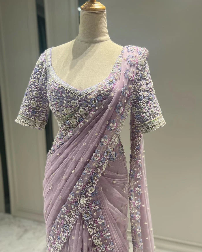 Meher Net Pearl Work Saree
