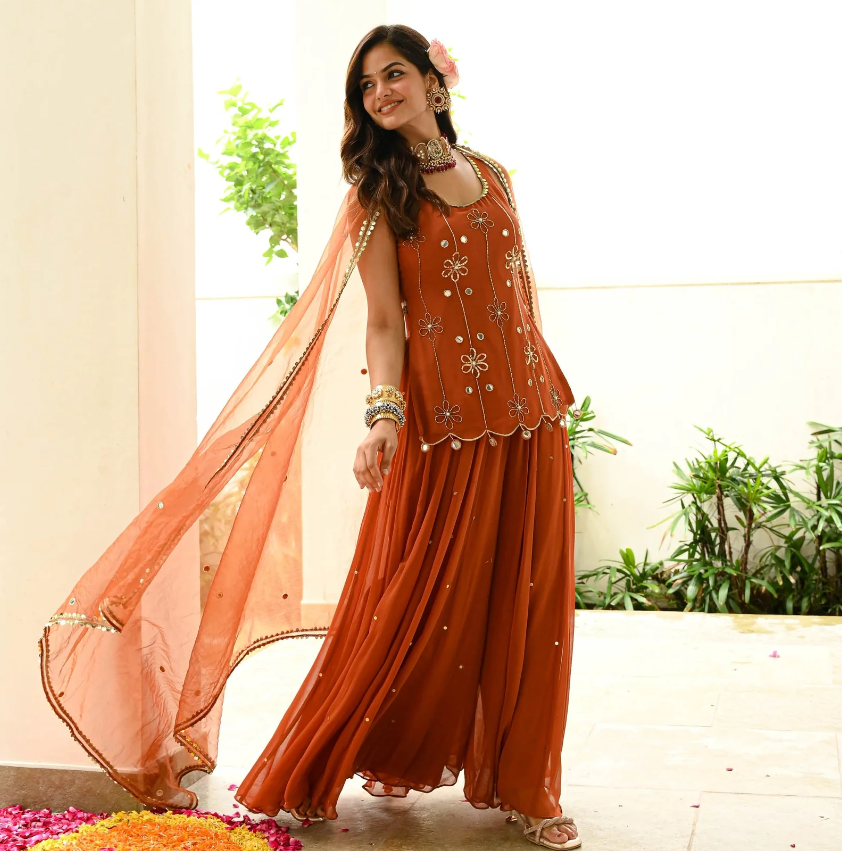 Rust Elegance Georgette Festive Suit Set