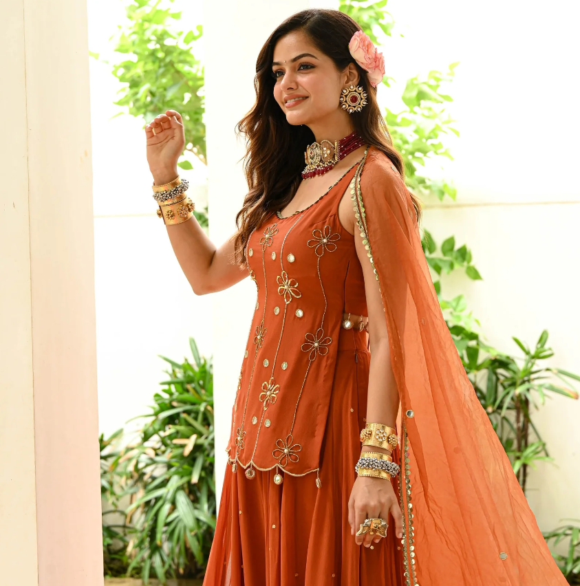 Rust Elegance Georgette Festive Suit Set