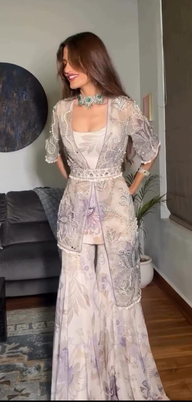 Fusion Viraasat Sharara Set With Jacket & Belt