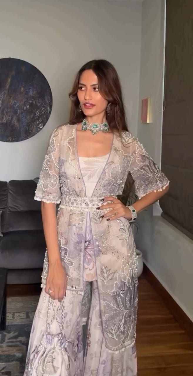Fusion Viraasat Sharara Set With Jacket & Belt