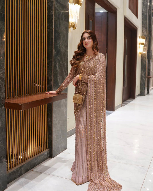 Zeenat – Rose Gold Embellished Saree