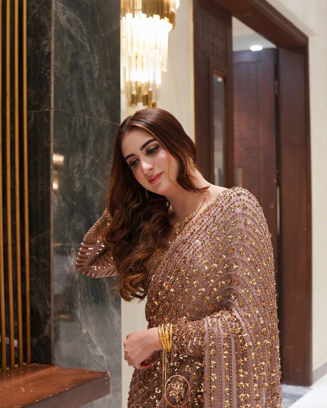 Zeenat – Rose Gold Embellished Saree