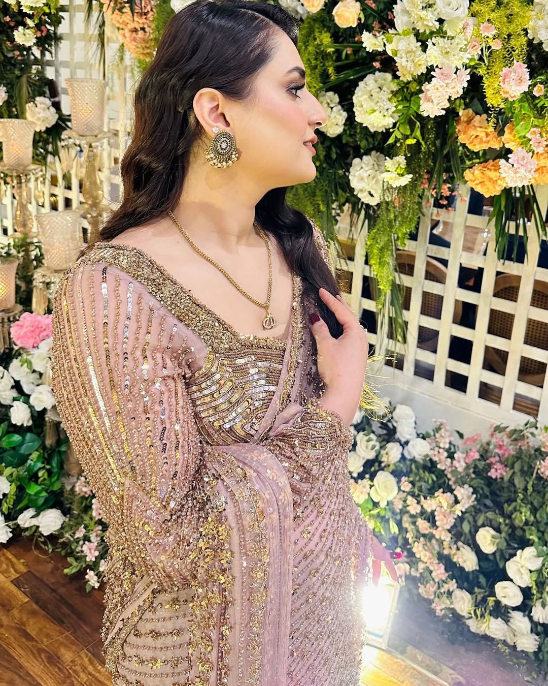 Zeenat – Rose Gold Embellished Saree