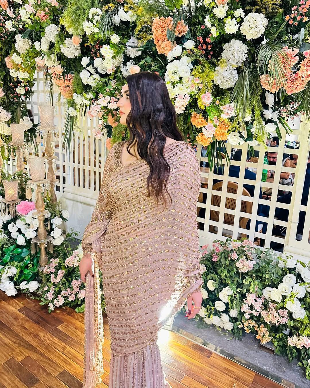 Zeenat – Rose Gold Embellished Saree
