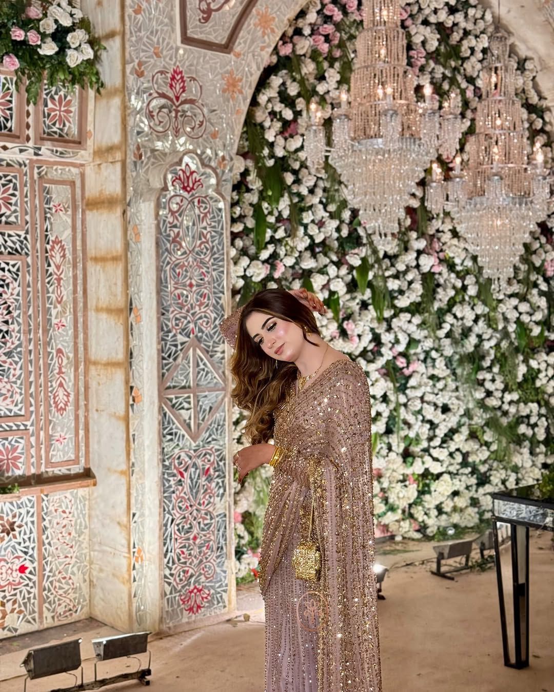 Zeenat – Rose Gold Embellished Saree