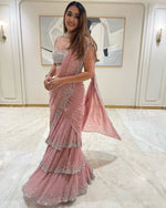 Soft Pink & Blue Dazzling Lehenga Saree