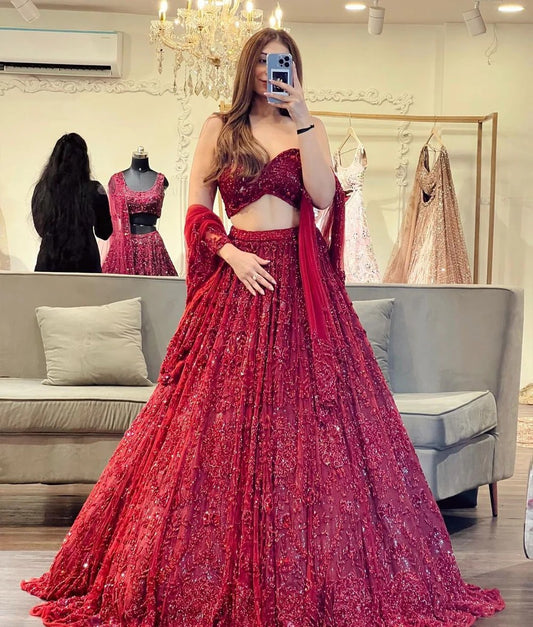 Maroon Sparkle Lehenga Choli Set