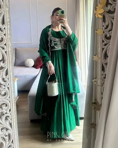 Sage Lily Glam Gown With Dupatta