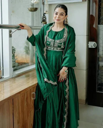 Sage Lily Glam Gown With Dupatta