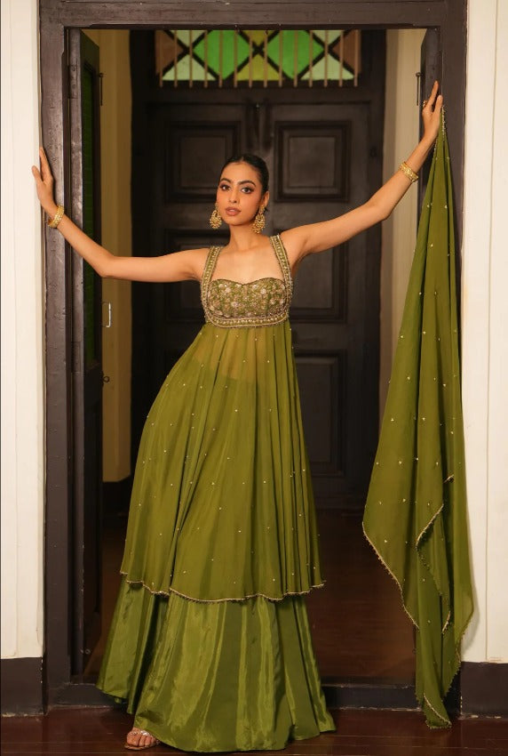Riwaayat Mint Mehendi Green Sharara Set