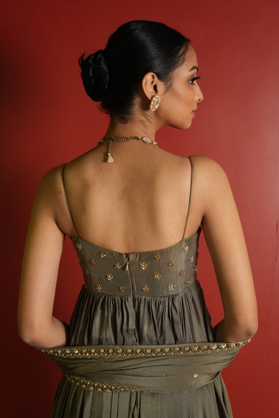 Olive Noor Zardozi Anarkali Set
