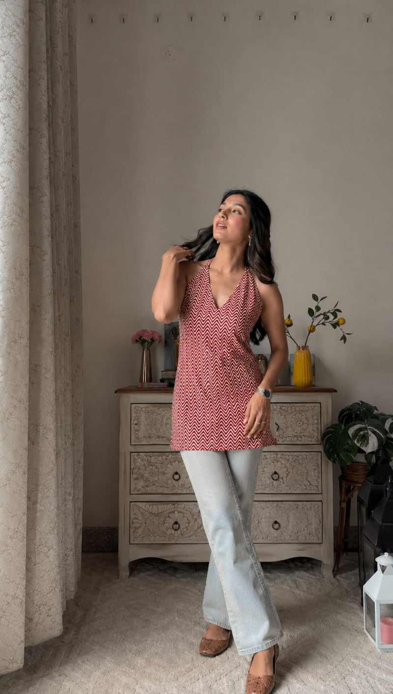 Chevron Berry Zigzag Short Kurti