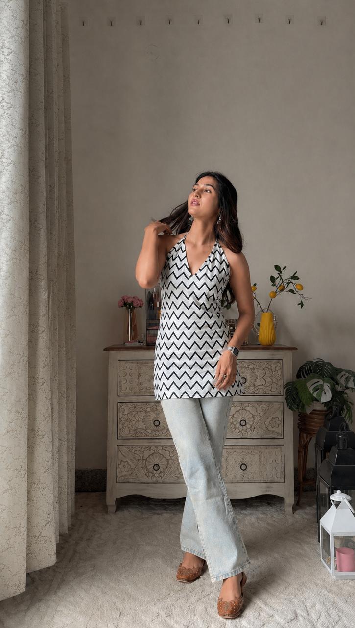 Chevron Berry Zigzag Short Kurti