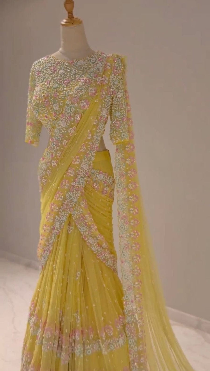 Meher Net Pearl Work Saree