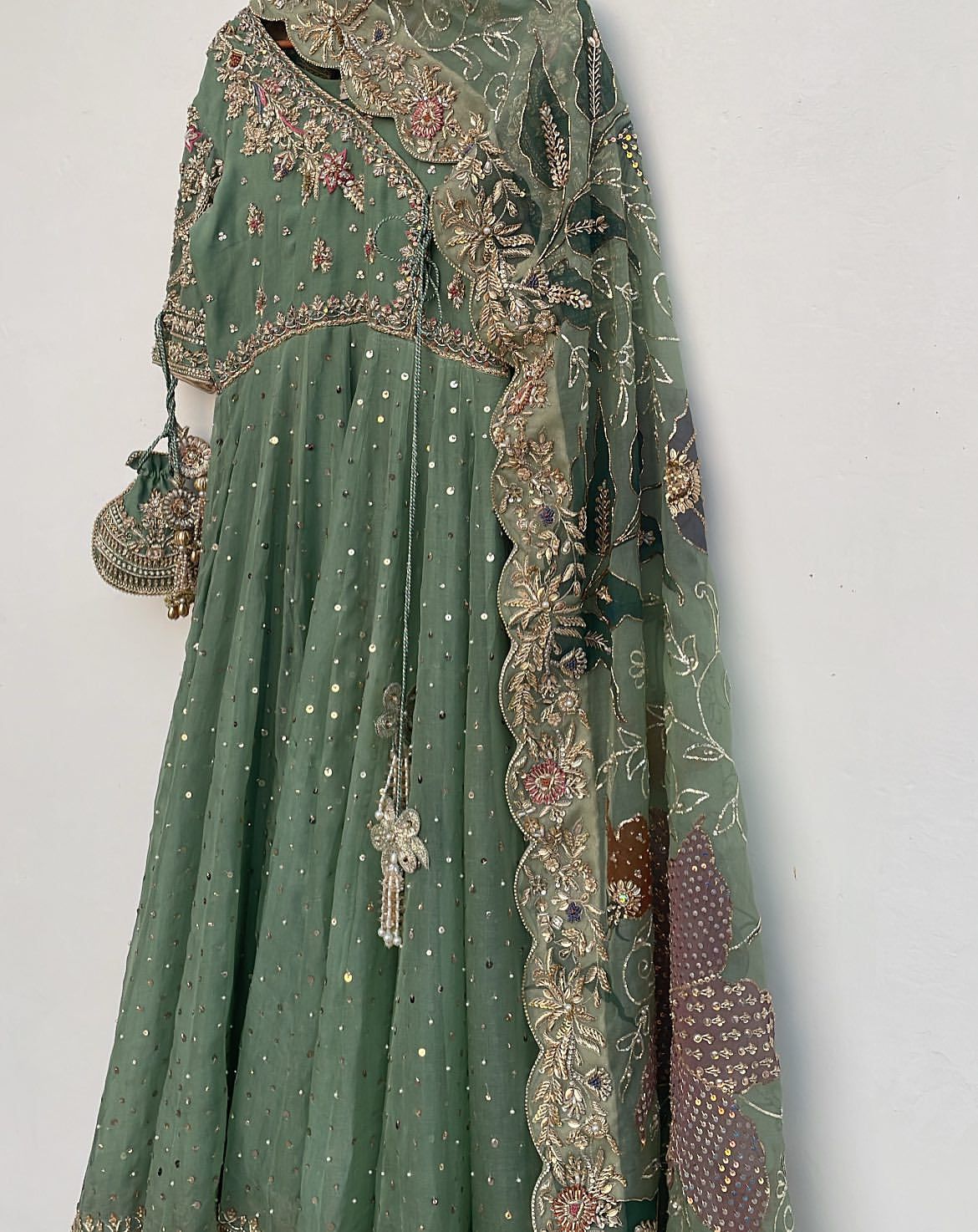 Enchanted Lush Leaf Gown With Dupatta
