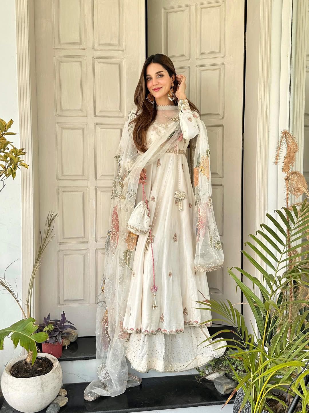 Roohi White Floral Anarkali Gown