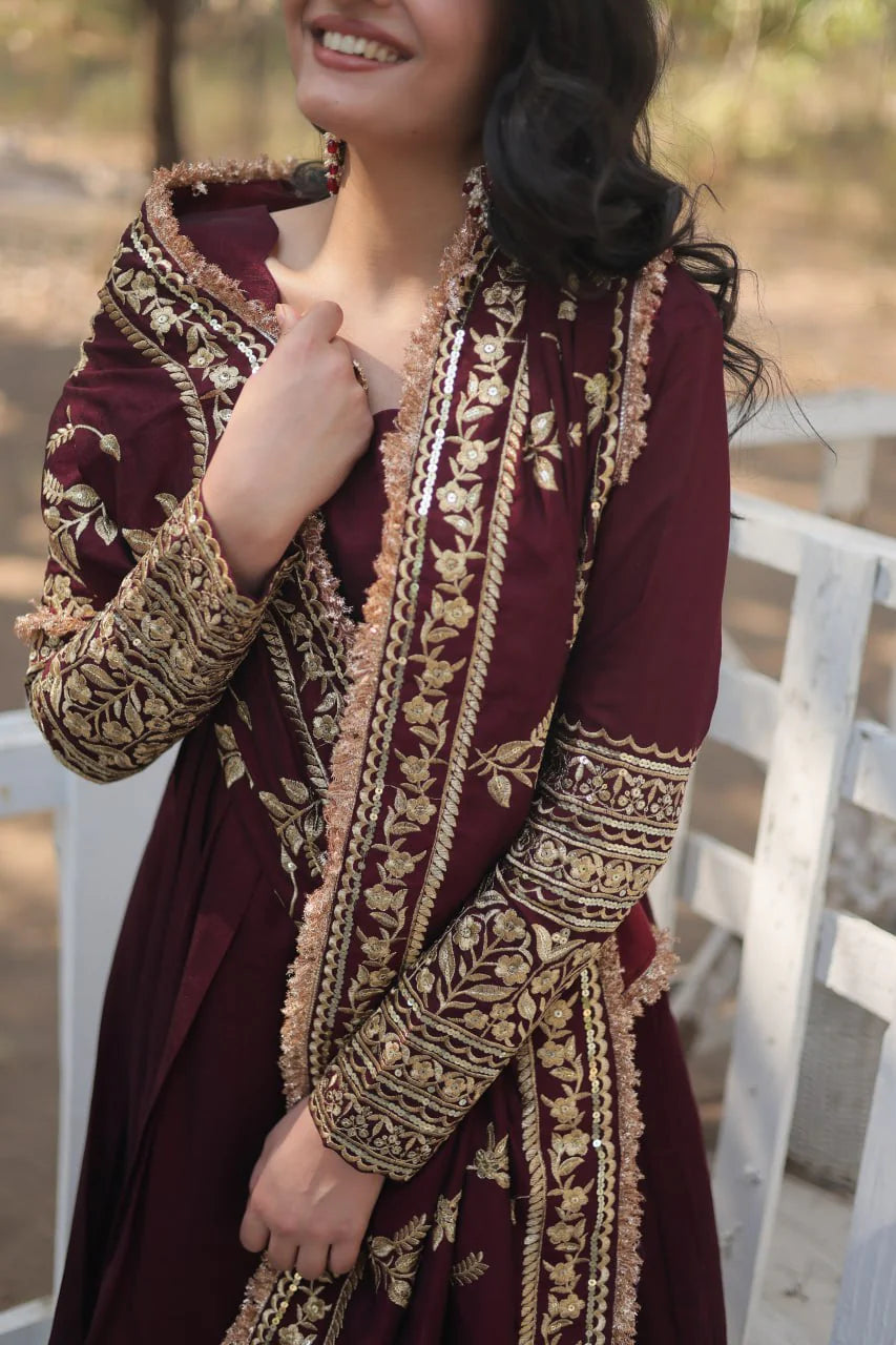 Noor-e-Zafra Maroon Anarkali