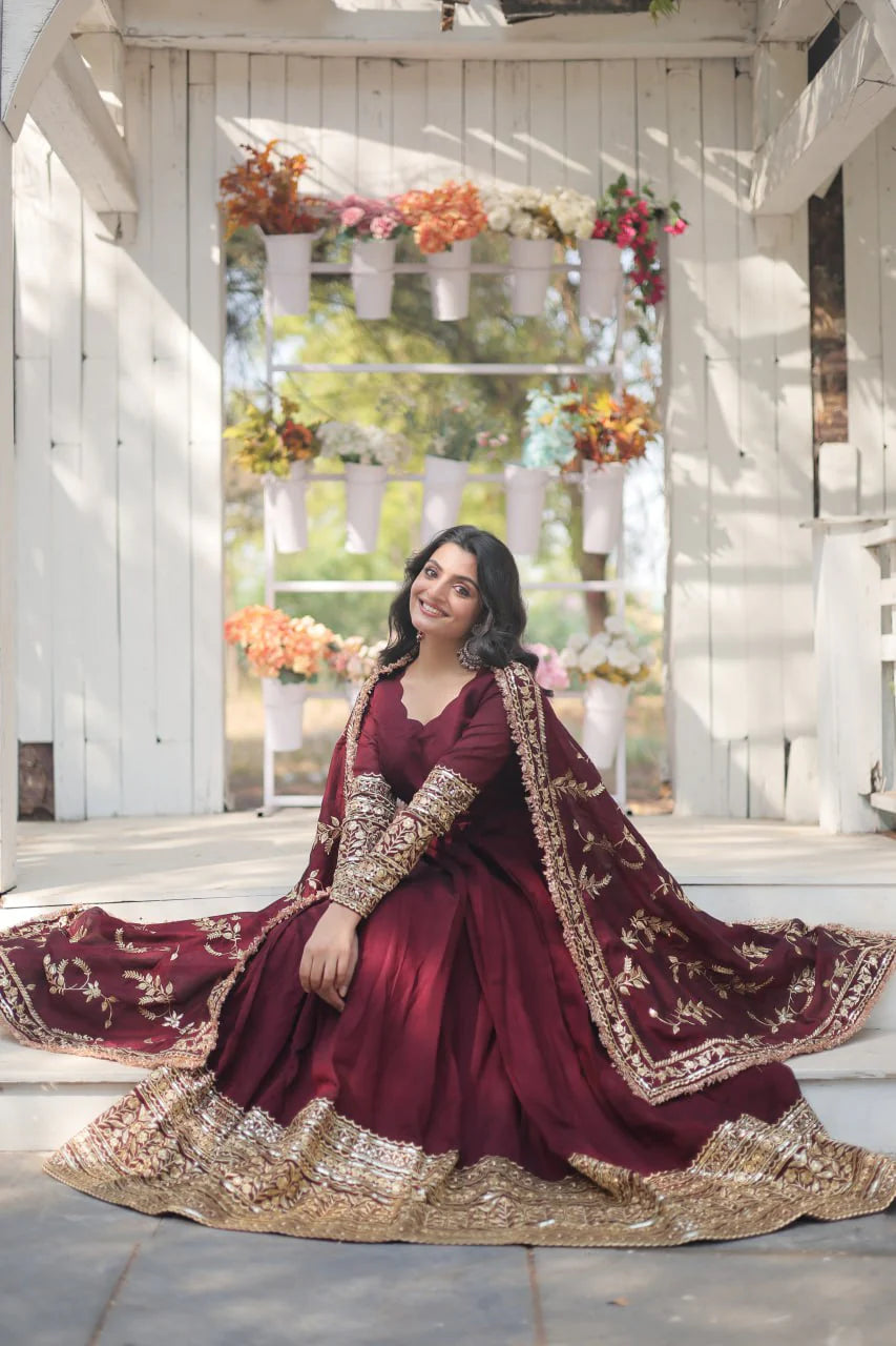 Noor-e-Zafra Maroon Anarkali