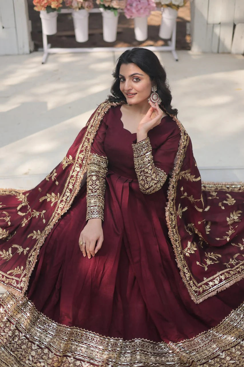 Noor-e-Zafra Maroon Anarkali