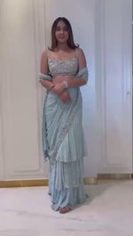 Soft Pink & Blue Dazzling Lehenga Saree